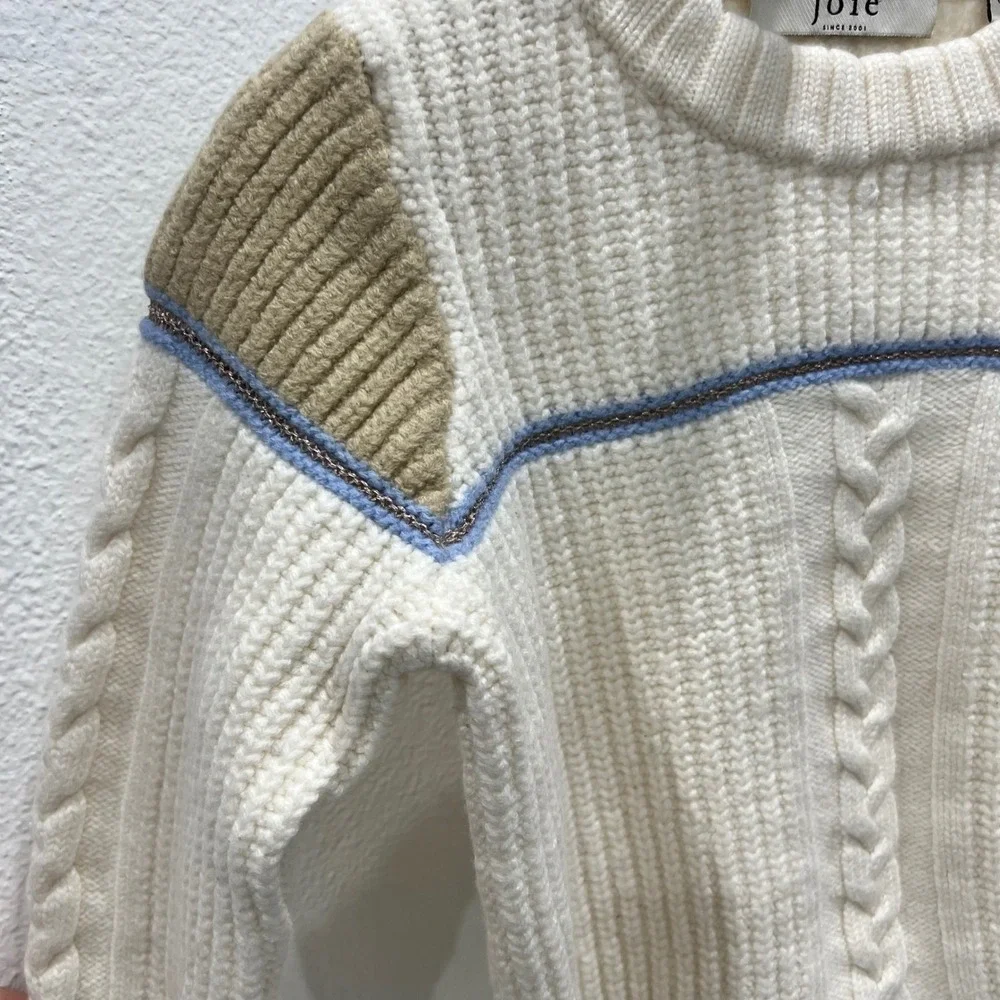 Joie Ivor‎ Colorblock Chunky Cable Knit Wool Sweater Womens XS Cream Old Money